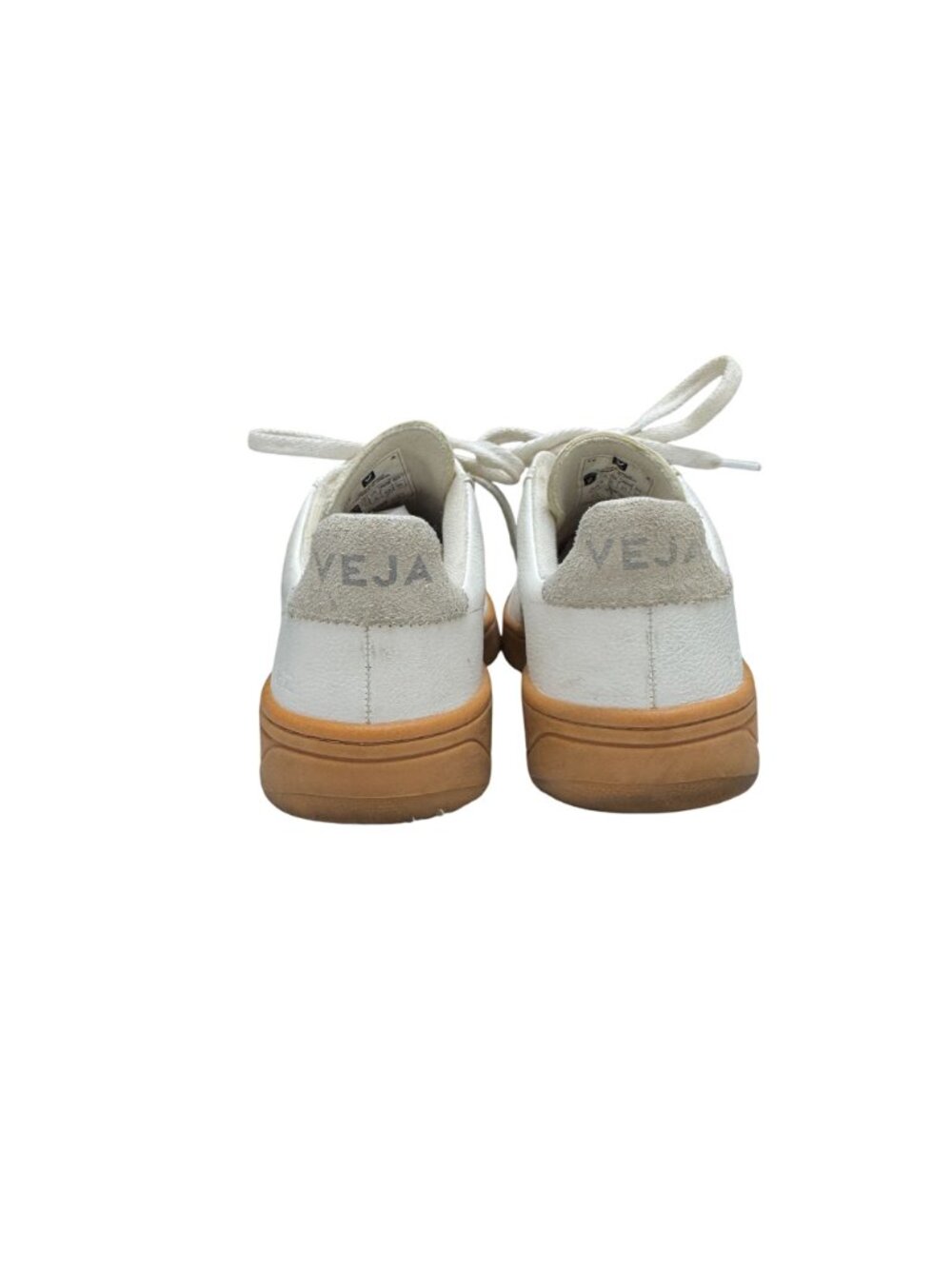Veja V-12 White Leather Low Top Sneakers Rubber Gum Sole V Logo, Size 6 - Picture 5 of 10